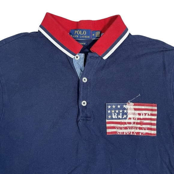 Polo Ralph Lauren Other - Polo Ralph Lauren Shirt Mens M Custom Slim Fit USA Flag Theme Patriotic Polo